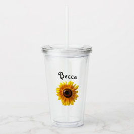 Cheerful Yellow Sunflower with Bee Personalized Acryltrinkbecher