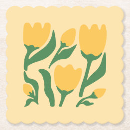 Cheerful Yellow Tulips Paper Coaster Untersetzer
