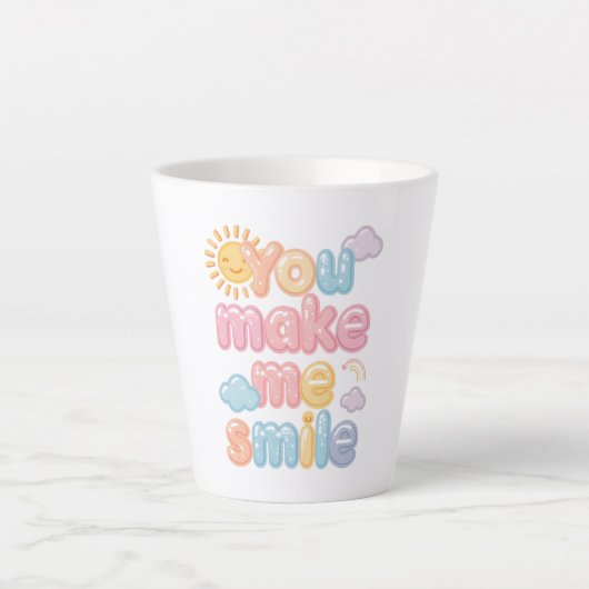 Cheerful "You Make Me Smile" Bubble Font Milchtasse (Vorderseite)