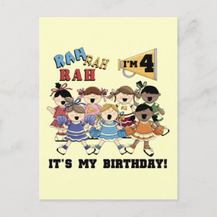 Cheerleader 4. Geburtstag T - Shirt und Geschenke Postkarte