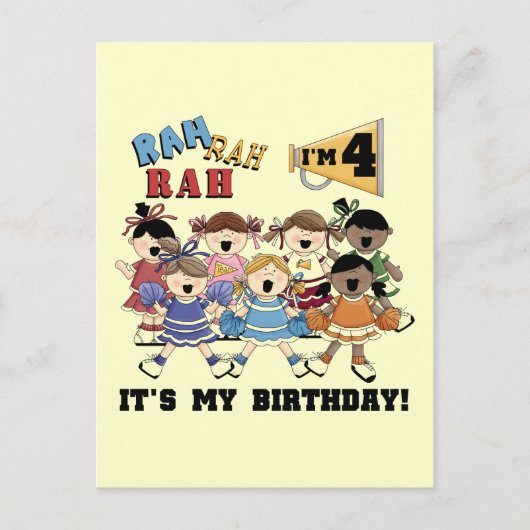 Cheerleader 4. Geburtstag T - Shirt und Geschenke Postkarte (Vorderseite)