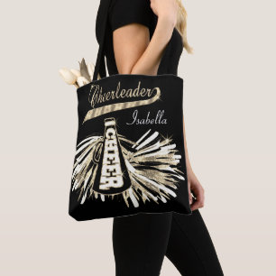 Cheerleader aus Gold, Schwarz und Weiß Glitzer Tasche