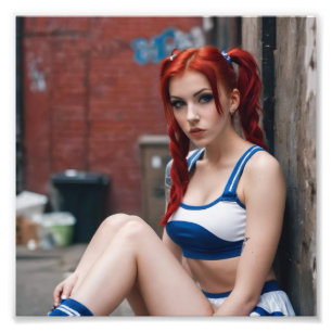 Cheerleader Babe Ginger Pigtails Back Alley Fotodruck