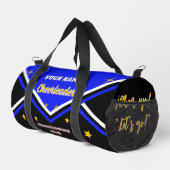 cheerleader bag, personalize blue, white & black duffle bag (Rechte Ecke)