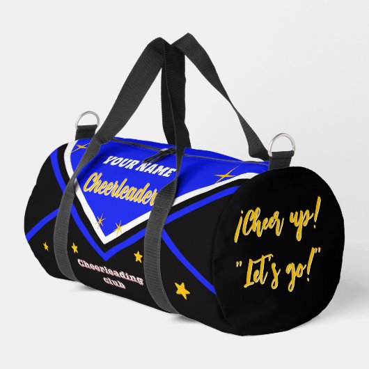 cheerleader bag, personalize blue, white & black duffle bag (Linke Seite)