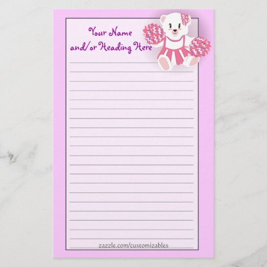 Cheerleader Bear Stationery Briefpapier (Vorderseite)