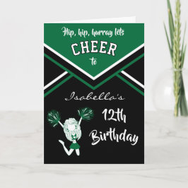 Cheerleader Birthday - DIY Name & Age - Dunkelgrün Karte