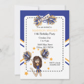 Cheerleader Birthday Party in Blue & Gold Einladung (Vorderseite)