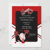 Cheerleader Birthday Party in Dark Red Einladung (Vorderseite)