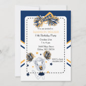 Cheerleader Birthday Party in Navy Blue & Gold Einladung (Vorderseite)