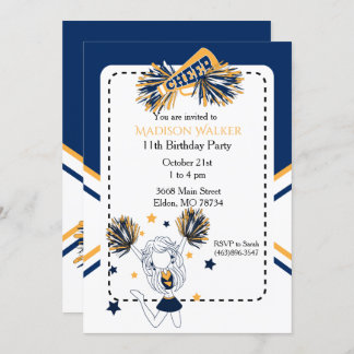 Cheerleader Birthday Party in Navy Blue & Gold Einladung