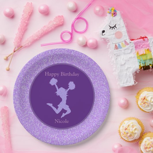 Cheerleader Birthday Party Lila Sparkle Pappteller (Party)