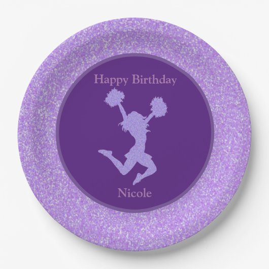 Cheerleader Birthday Party Lila Sparkle Pappteller (Vorderseite)