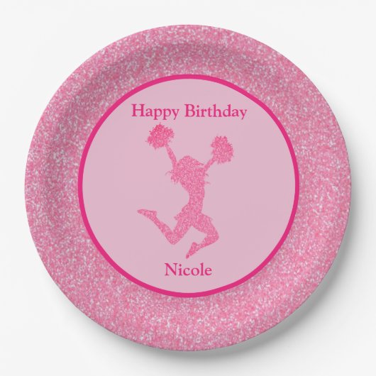 Cheerleader Birthday Party Pink Sparkle Pappteller (Vorderseite)