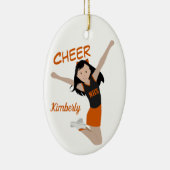 Cheerleader Black Hair Black & Orange Keramik Ornament (Rechts)