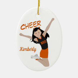 Cheerleader Black Hair Black & Orange Keramik Ornament