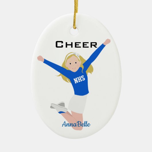 Cheerleader Blonde Blue & White Keramik Ornament (Vorne)