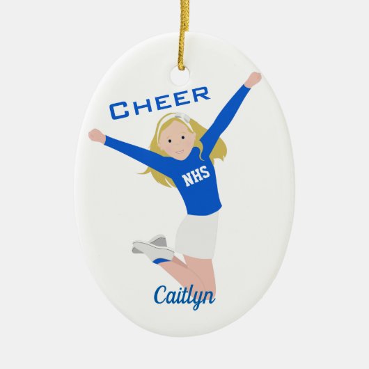 Cheerleader Blonde Blue & White Keramik Ornament (Vorne)