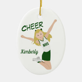 Cheerleader Blonde Green & White Keramik Ornament