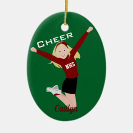 Cheerleader Blonde Red & Black Keramik Ornament