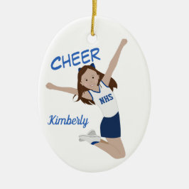 Cheerleader Brünett Dark Blue & White Keramik Ornament