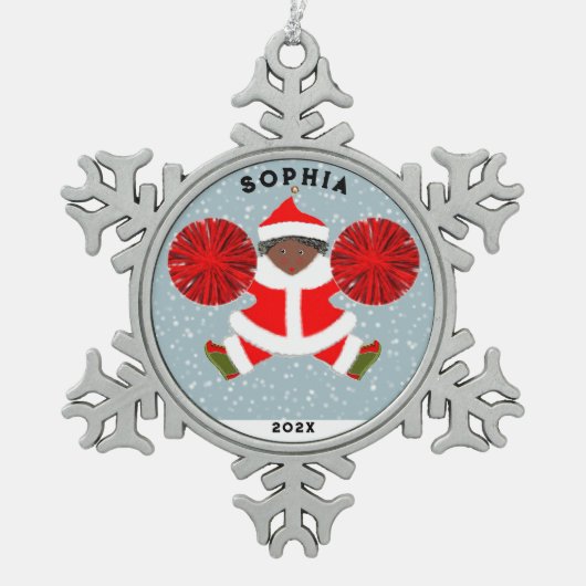 Cheerleader Christmas Collectible 2023 Schneeflocken Zinn-Ornament (Vorderseite)