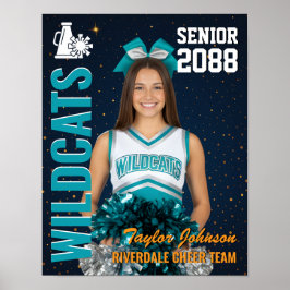Cheerleader-Foto des Senior-Cheer-Teams in Gold Bl Poster