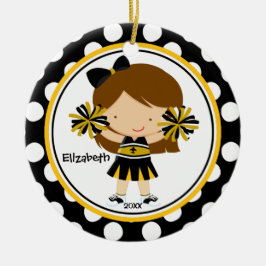 Cheerleader Girl Christmas Ornament Black Gold
