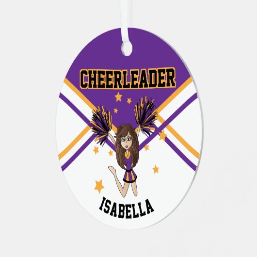 Cheerleader 📣 💖 Girl - Lila und Gold 2S Ornament Aus Metall (Vorderseite links)