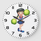 Cheerleader Girl with Pom Poms Fun Sports Spirit Große Wanduhr (Vorderseite)