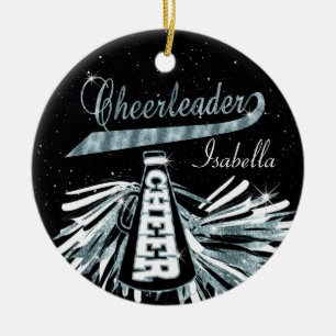 Cheerleader 📣 💖 Glam - Schwarz und Blau Aquamari Keramik Ornament