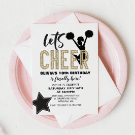 Cheerleader Gold und Black Cheer Geburtstag Einladung