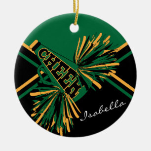 Cheerleader 📣💖 - Grün, Schwarz und Gold Keramik Ornament