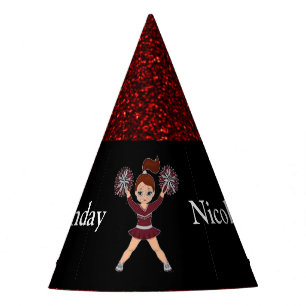 Cheerleader "Happy Birthday" Black / Red Sparkle Partyhütchen