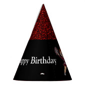 Cheerleader "Happy Birthday" Black / Red Sparkle Partyhütchen (Links)