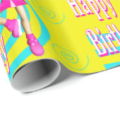 Cheerleader Happy Birthday on Bright Yellow Geschenkpapier (Rolleneckpunkt)