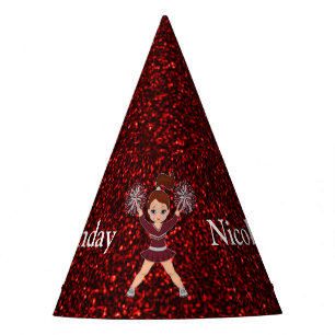 Cheerleader "Happy Birthday" Red Sparkle Party Hat Partyhütchen