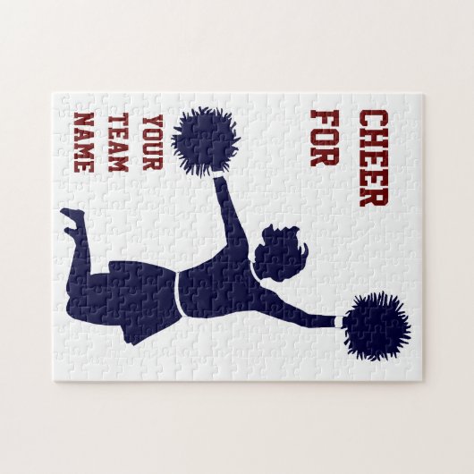 Cheerleader in der Silhouette springt mit Poms Puzzle (Horizontal)