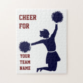Cheerleader in der Silhouette springt mit Poms Puzzle (Vertikal)