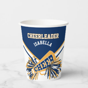Cheerleader in Gold, Weiß und Blau Pappbecher
