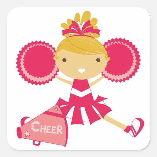 Cheerleader in Red Quadratischer Aufkleber (Vorderseite)