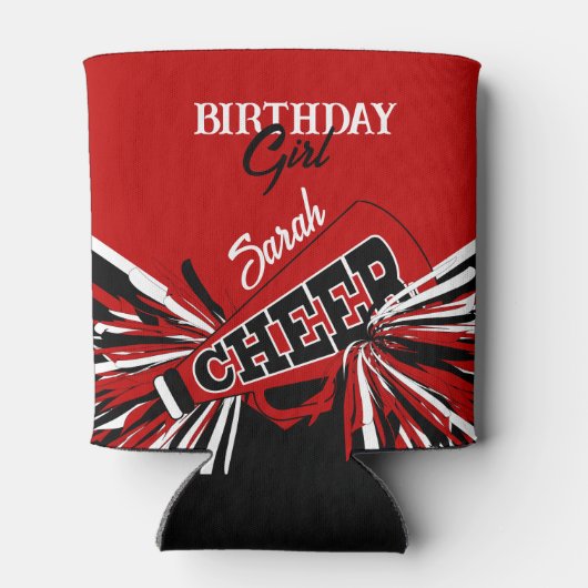 Cheerleader in Rot, Schwarz und Weiß Dosenkühler (Rückseite)