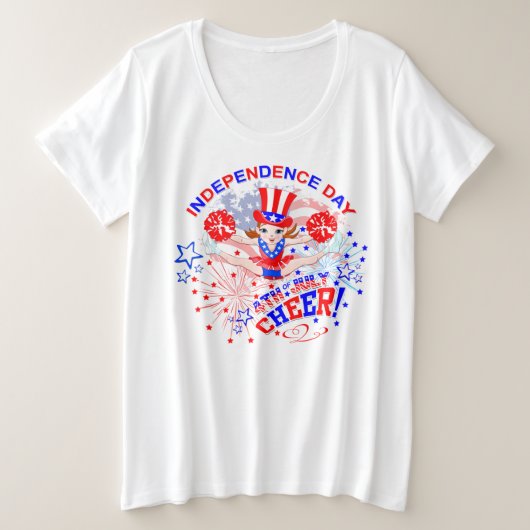 Cheerleader, Independence Day, 4. Juli, Cheer Große Größe T-Shirt (Design vorne)