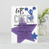 Cheerleader Lila Blue Cheer Birthday Einladung (Stehend Vorderseite)