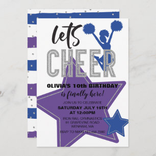 Cheerleader Lila Blue Cheer Birthday Einladung