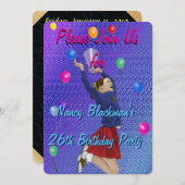 Cheerleader, Lila und Ballons Einladung (Vorne/Hinten)