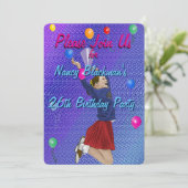 Cheerleader, Lila und Balloons Einladung zum Gebur (Stehend Vorderseite)