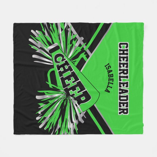 📣 Cheerleader - Lime Green, Silver & Black 2 Fleecedecke (Vorderseite (Horizontal))