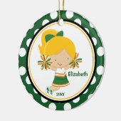 Cheerleader-Mädchen-Weihnachtsverzierungs-grünes Keramik Ornament (Links)
