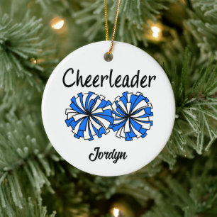 Cheerleader mit blauen und weißen Pom-Poms Keramik Ornament